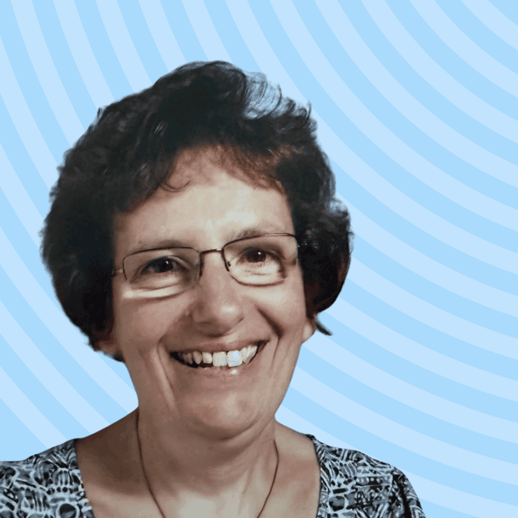 Sandra, a mid-age woman with glasses.